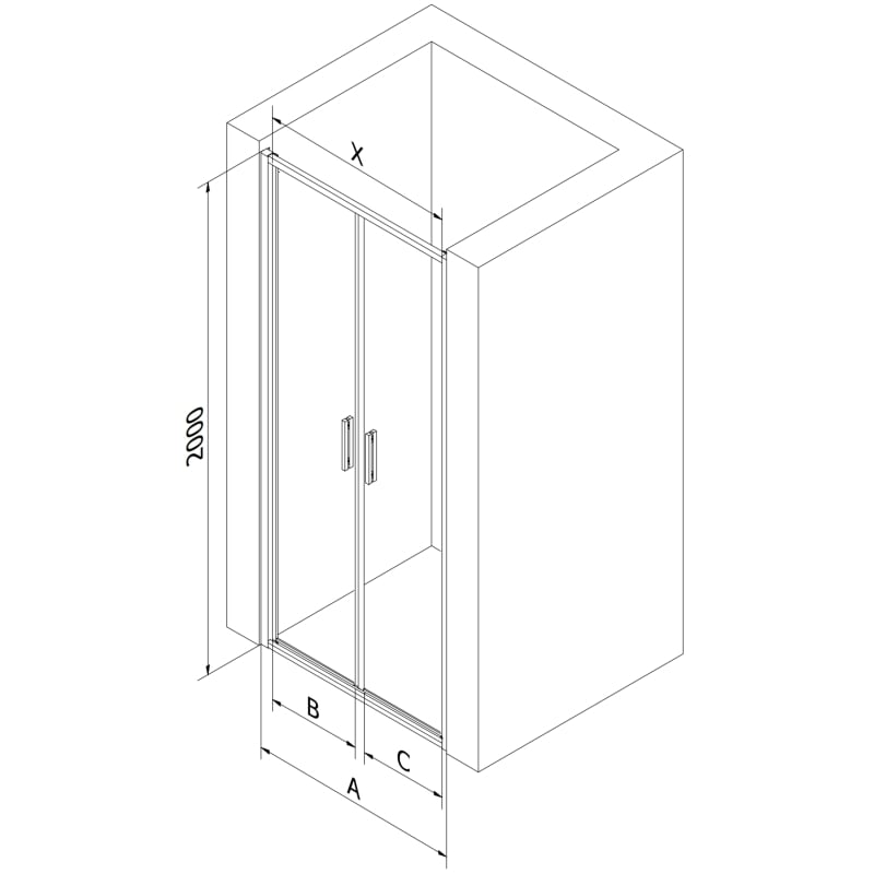 Mexen Exo-B Duo porta doccia doppia battente 100 cm, trasparente, cromo - 814-100-000-01-00