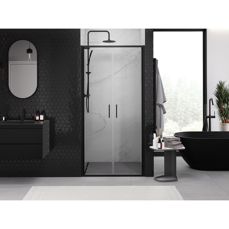 Mexen Exo-B Duo puerta de ducha doble abatible de 90 cm, transparente, negra - 814-090-000-70-00