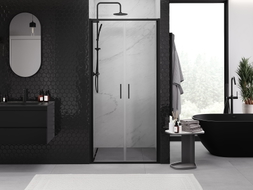 Mexen Exo-B Duo porta doccia doppia a battente 90 cm, trasparente, nera - 814-090-000-70-00