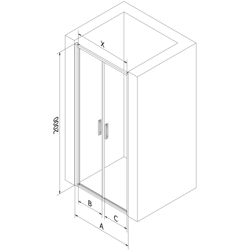 Mexen Exo-B Duo puerta de ducha doble batiente 100 cm, transparente, negra - 814-100-000-70-00