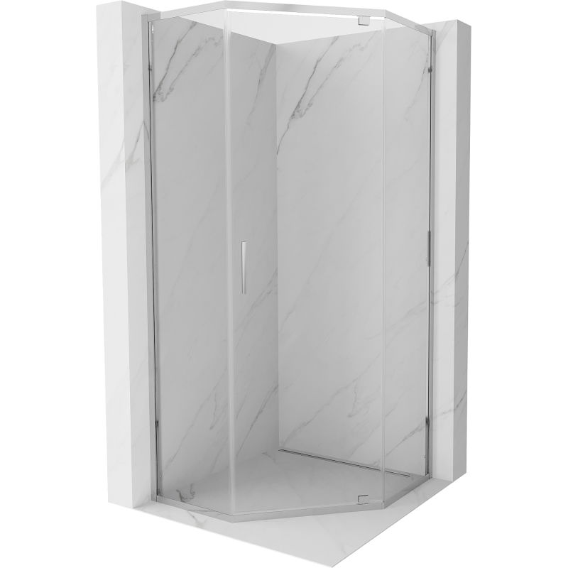 Mexen Exo vijfhoekige douchecabine scharnierend 80 x 80 cm, transparant, chroom - 812-080-080-01-00