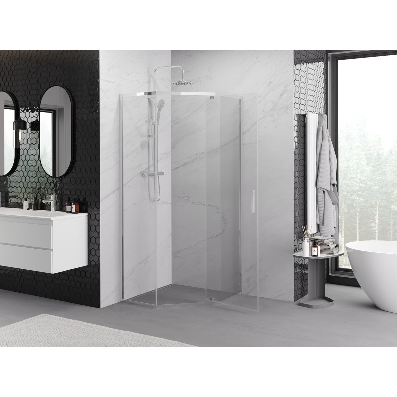 Mexen Exo-R cabina doccia pentagonale apribile 90 x 90 cm, trasparente, cromata - 812-090-090-01-00