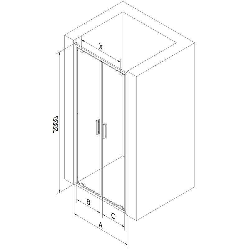 Mexen Exo-BR Duo kaksoisavautuvat suihkuovet 90 cm, läpinäkyvä, musta - 8182-090-000-70-00