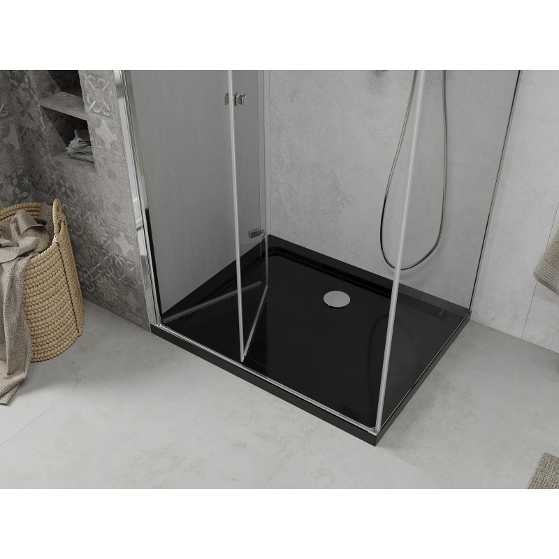 Mexen Lima folding shower cabin 120 x 90 cm, transparent, chrome + Flat shower tray, black - 856-120-090-01-00-4070