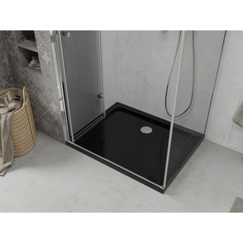 Mexen Lima folding shower cabin 120 x 90 cm, transparent, chrome + Flat shower tray, black - 856-120-090-01-00-4070