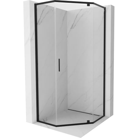 Mexen Exo-R pentagonalna tuš kabina s tečajnimi vrati 90 x 90 cm, prozorna, črna - 812-090-090-70-00