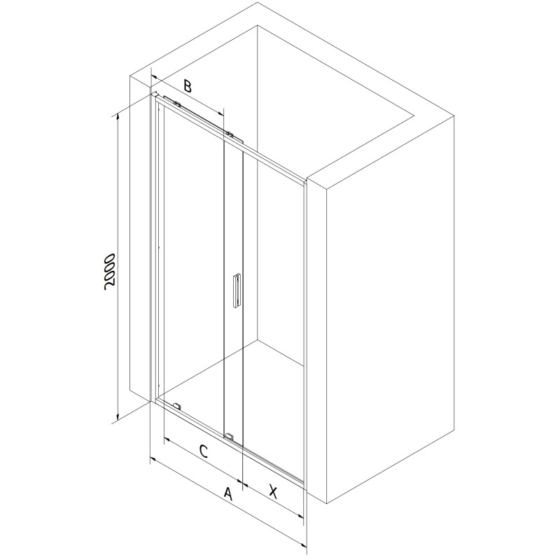 Mexen Exo-S portas de chuveiro de correr 90 cm, transparente, cromado - 8151-090-000-01-00