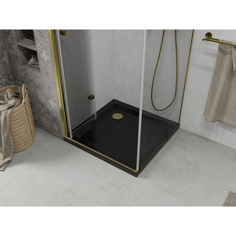 Mexen Lima cabine de duche dobrável 80 x 80 cm, transparente, dourada + base de duche Flat, preta - 856-080-080-50-00-4070G