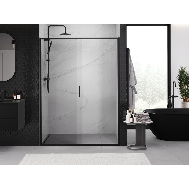 Mexen Exo-S puerta de ducha corredera 155 cm, transparente, negro - 8151-155-000-70-00