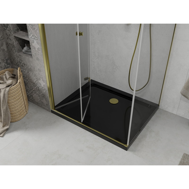 Mexen Lima kokkupandav dušinurk 90 x 100 cm, läbipaistev, kuldne + Flat dušialus, must - 856-090-100-50-00-4070G