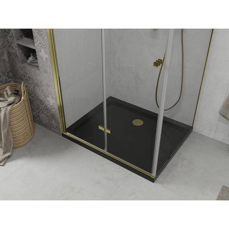 Mexen Lima cabina doccia pieghevole 90 x 100 cm, trasparente, oro + piatto doccia Flat, nero - 856-090-100-50-00-4070G