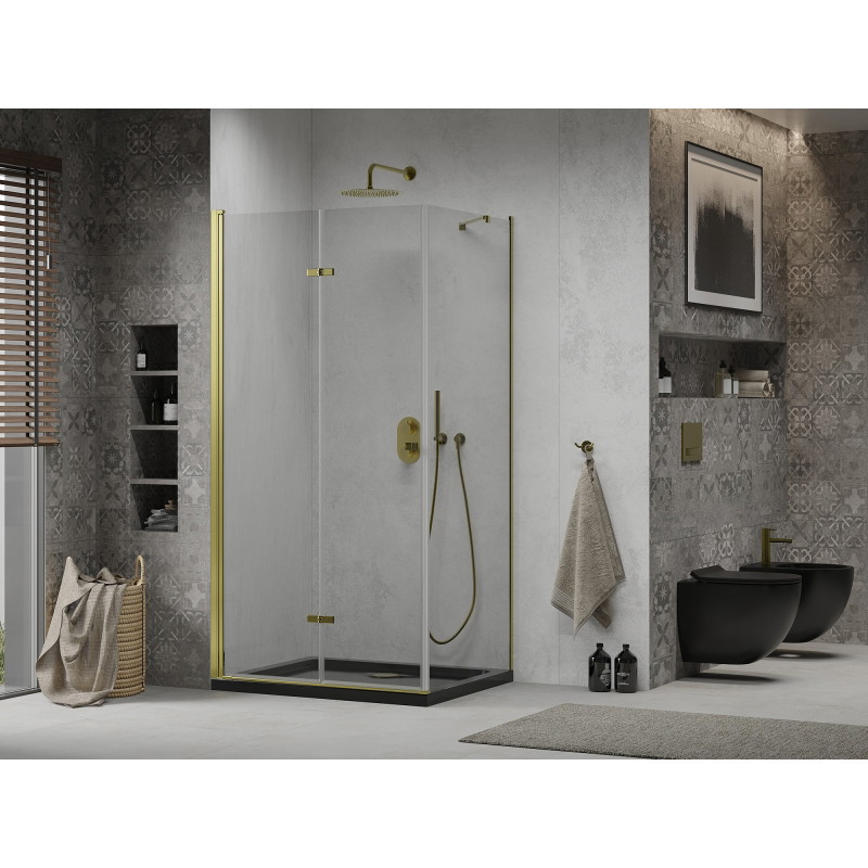 Mexen Lima kokkupandav dušinurk 90 x 100 cm, läbipaistev, kuldne + Flat dušialus, must - 856-090-100-50-00-4070G
