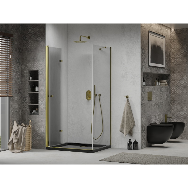 Mexen Lima kokkupandav dušinurk 90 x 100 cm, läbipaistev, kuldne + Flat dušialus, must - 856-090-100-50-00-4070G