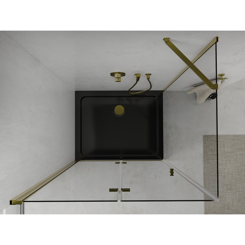 Mexen Lima cabine de douche pliante 100 x 80 cm, transparent, doré + receveur Flat, noir - 856-100-080-50-00-4070G