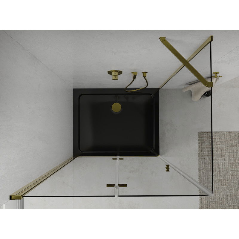 Mexen Lima Folding Shower Enclosure 100 x 80 cm, Transparent, Gold + Flat Tray, Black - 856-100-080-50-00-4070G