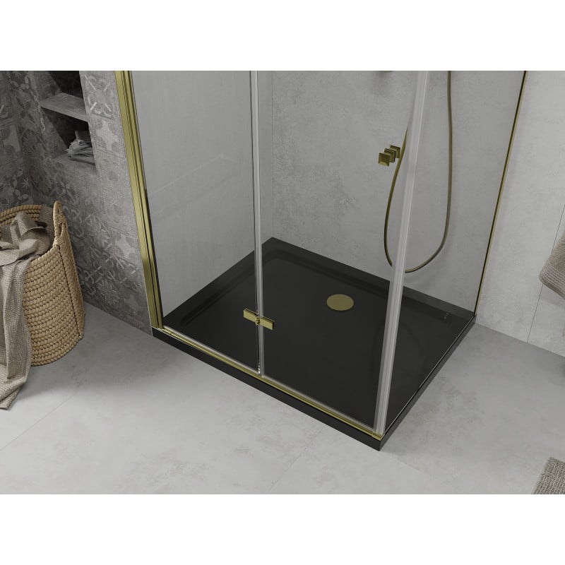 Mexen Lima cabina de ducha plegable 100 x 80 cm, transparente, dorada + plato de ducha Flat, negro - 856-100-080-50-00-4070G