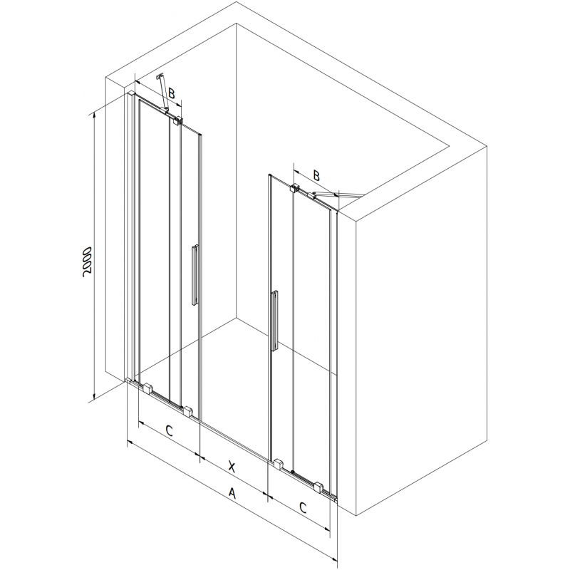Mexen Velar Duo drsna tuš vrata 170 cm, grafit, brušen nikel - 871-170-000-42-97