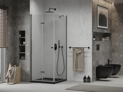 Mexen Lima cabine de douche pliante 80 x 80 cm, transparent, noir + receveur Flat, noir - 856-080-080-70-00-4070B
