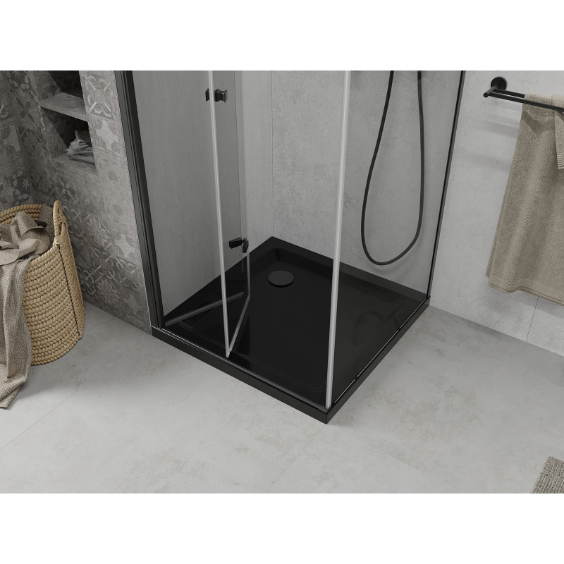 Mexen Lima faltbare Duschkabine 90 x 90 cm, transparent, schwarz + Duschwanne Flat, schwarz - 856-090-090-70-00-4070B