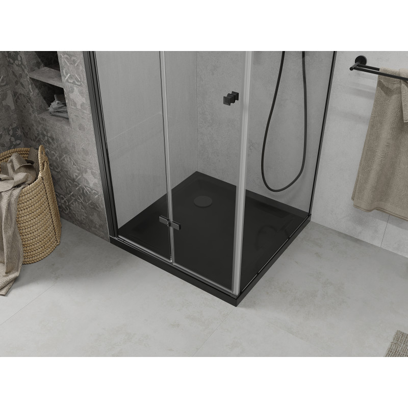 Mexen Lima inklapbare douchecabine 90 x 90 cm, transparant, zwart + Flat douchebak, zwart - 856-090-090-70-00-4070B