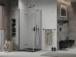 Mexen Lima cabina de ducha plegable 90 x 90 cm, transparente, negra + plato de ducha Flat, negro - 856-090-090-70-00-4070B