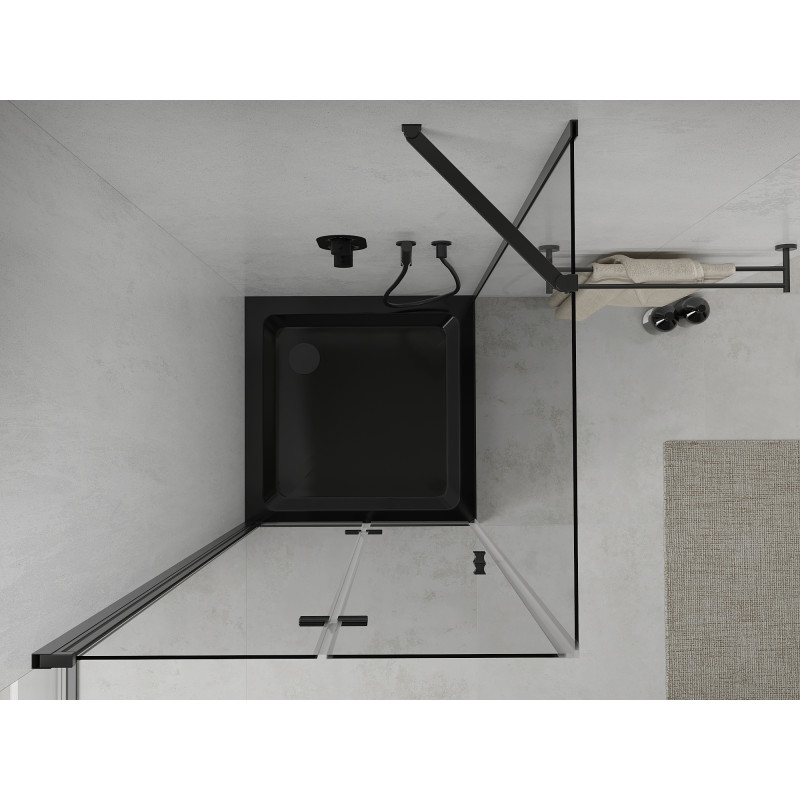 Mexen Lima zložena tuš kabina 90 x 90 cm, prozorna, črna + tuš kad Flat, črna - 856-090-090-70-00-4070B