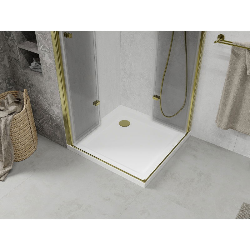 Mexen Lima Duo cabina doccia pieghevole 70 x 70 cm, trasparente, oro + piatto Flat - 856-070-070-50-02-4010G