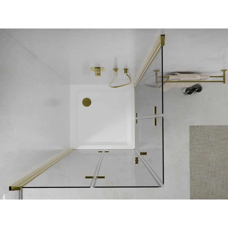 Mexen Lima Duo cabine de douche pliante 70 x 70 cm, transparent, dorée + receveur Flat - 856-070-070-50-02-4010G