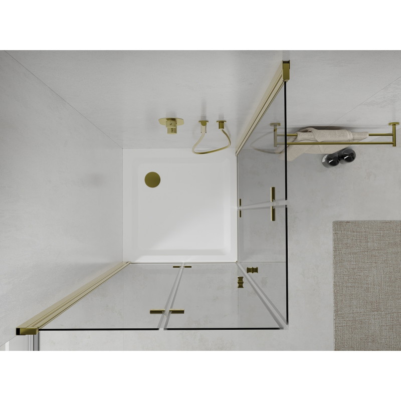 Mexen Lima Duo kokkupandav dušikabiin 90 x 90 cm, läbipaistev, kuldne + Flat dušialus - 856-090-090-50-02-4010G