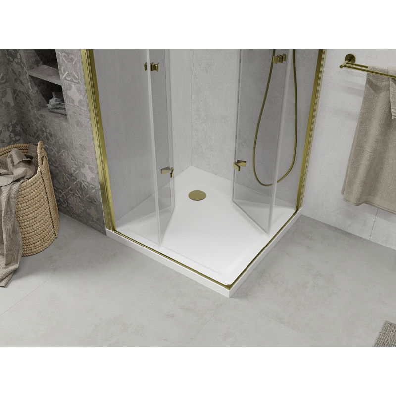 Mexen Lima Duo cabine de douche pliante 90 x 90 cm, transparent, or + receveur plat - 856-090-090-50-02-4010G