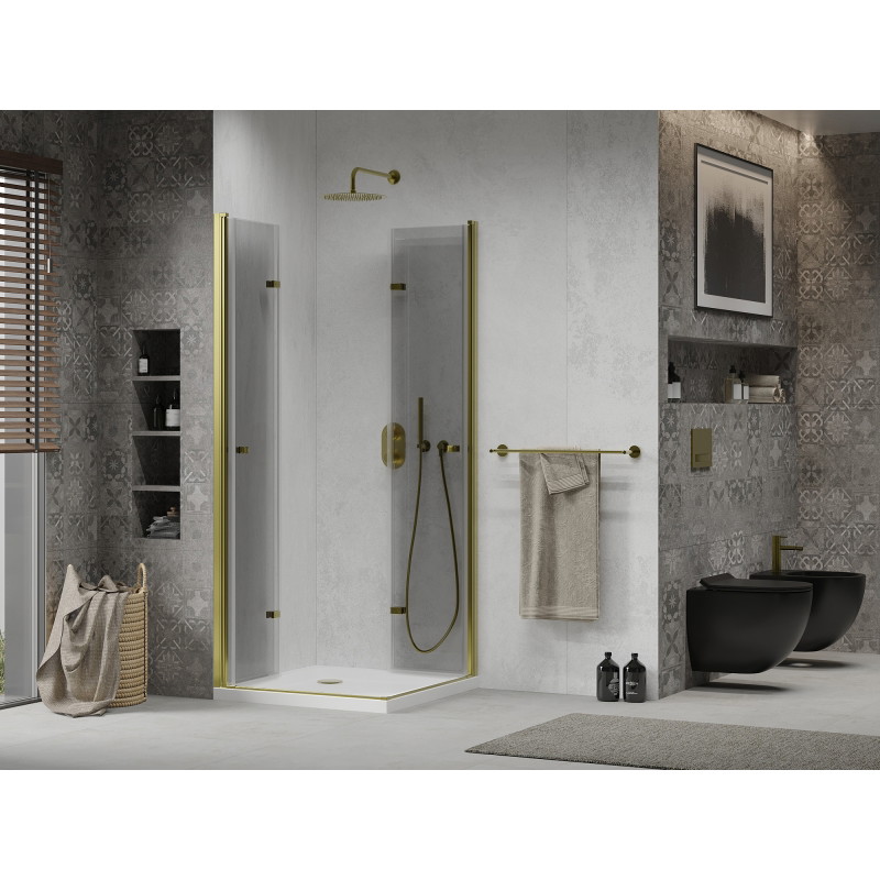 Mexen Lima Duo kokkupandav dušikabiin 90 x 90 cm, läbipaistev, kuldne + Flat dušialus - 856-090-090-50-02-4010G