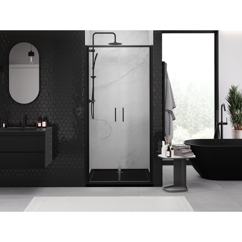 Mexen Exo portes de douche doubles pivotantes 100 cm, transparentes, noires - 814-100-000-70-00