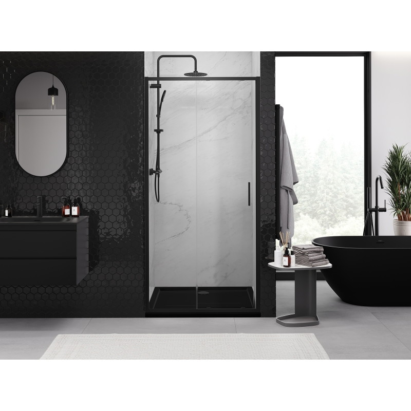 Mexen Exo-S drzwi prysznicowe rozsuwane 125 cm, transparent, czarne - 8151-125-000-70-00
