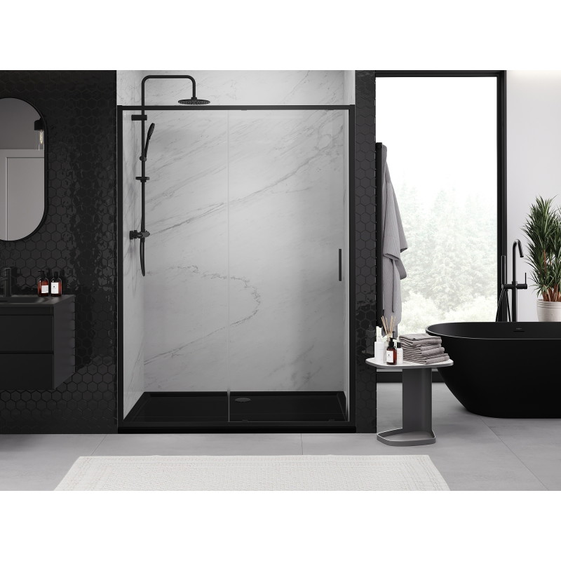 Mexen Exo-S puerta de ducha corredera 160 cm, transparente, negra - 8151-160-000-70-00