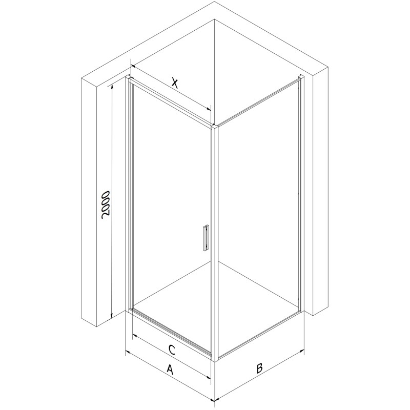 Mexen Exo-B svängbar duschkabin 80 x 95 cm, transparent, krom - 817-080-095-01-00