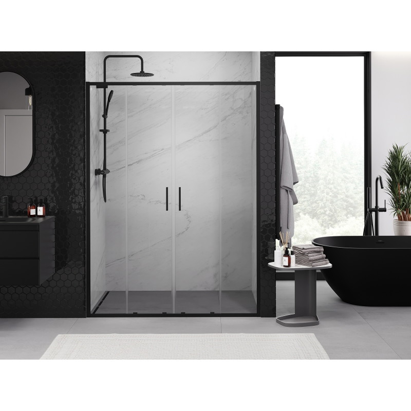 Mexen Exo drzwi prysznicowe podwójne rozsuwane 150 cm, transparent, czarne - 8152-150-000-70-00