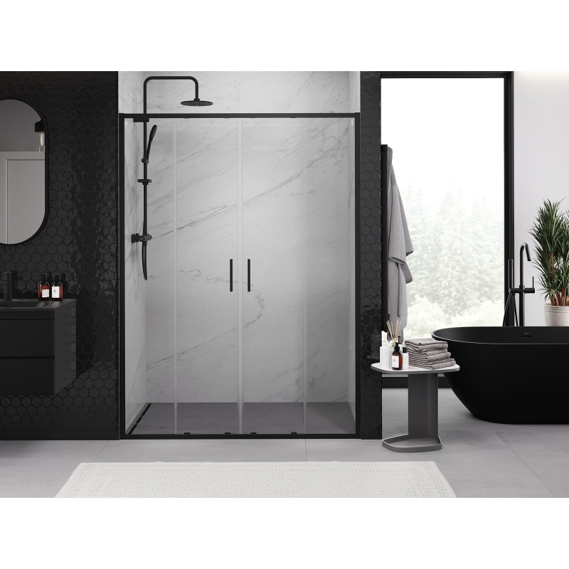 Mexen Exo-S Duo puertas de ducha correderas dobles de 150 cm, transparentes, negras - 8152-150-000-70-00