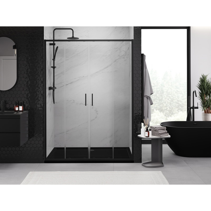 Mexen Exo-S Duo drzwi prysznicowe podwójne rozsuwane 150 cm, transparent, czarne - 8152-150-000-70-00