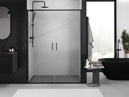Mexen Exo drzwi prysznicowe podwójne rozsuwane 160 cm, transparent, czarne - 8152-160-000-70-00