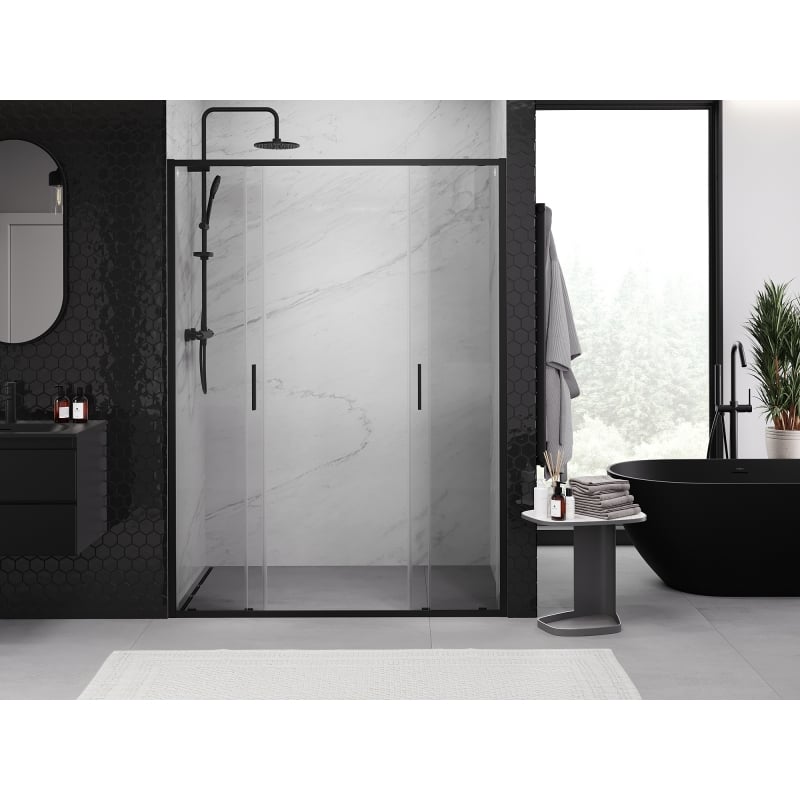 Mexen Exo puertas de ducha doble correderas 160 cm, transparentes, negras - 8152-160-000-70-00
