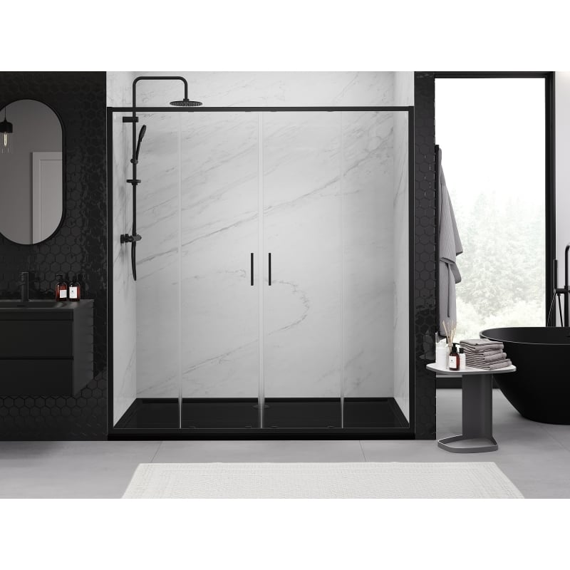 Mexen Exo-S Duo doppelt verschiebbare Duschabtrennung 180 cm, transparent, schwarz - 8152-180-000-70-00