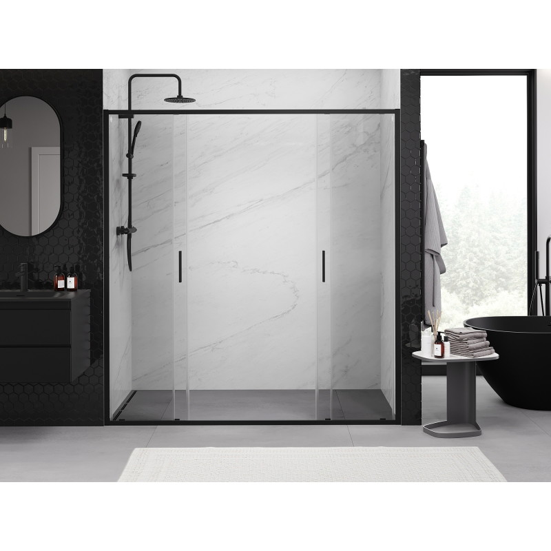 Mexen Exo-S Duo puertas de ducha dobles correderas 200 cm, transparentes, negras - 8152-200-000-70-00