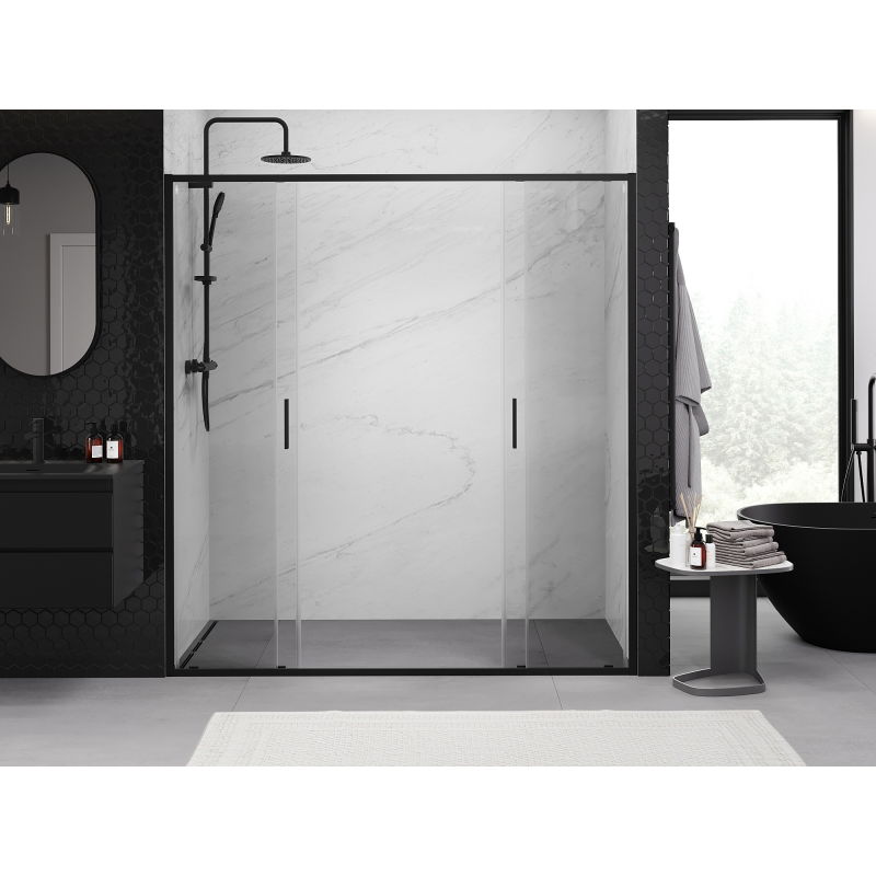 Mexen Exo puerta de ducha doble corredera 190 cm, transparente, negro - 8152-190-000-70-00