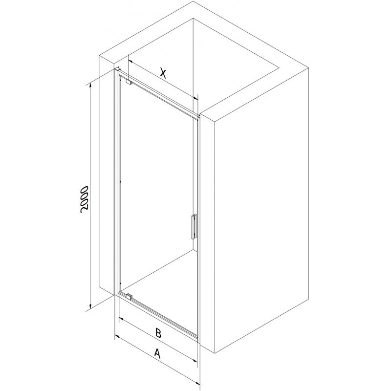 Mexen Exo puertas de ducha abatibles 70 cm, transparente, negro - 8181-070-000-70-00
