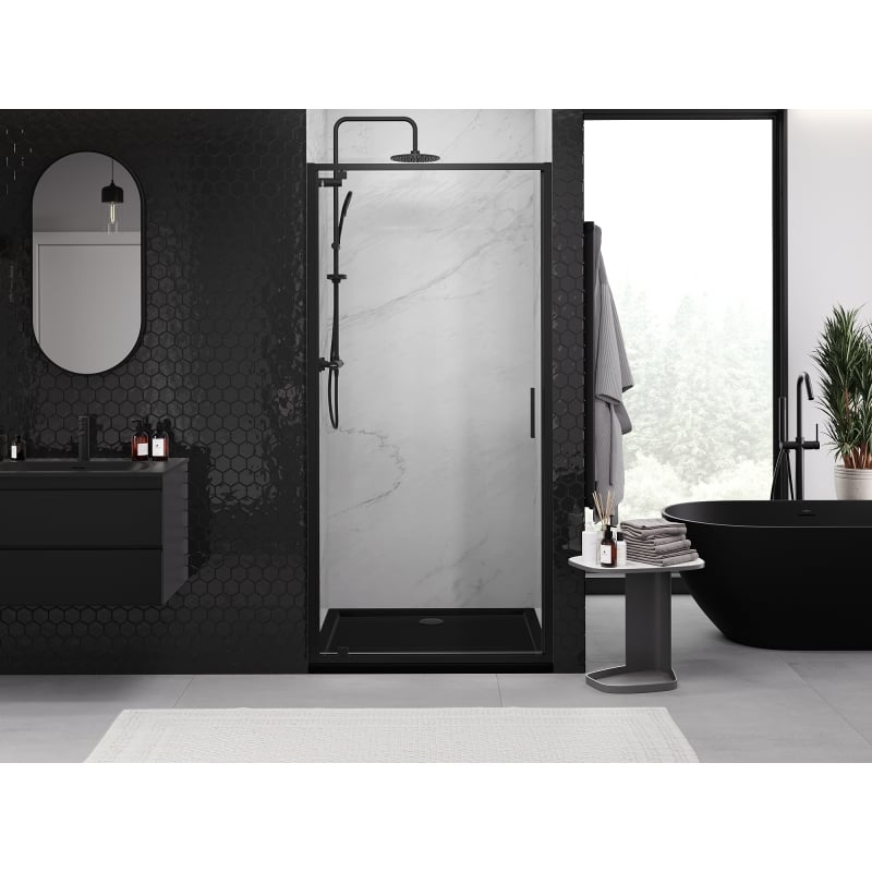 Mexen Exo-BR schwenkbare Duschabtrennung 100 cm, transparent, schwarz - 8181-100-000-70-00