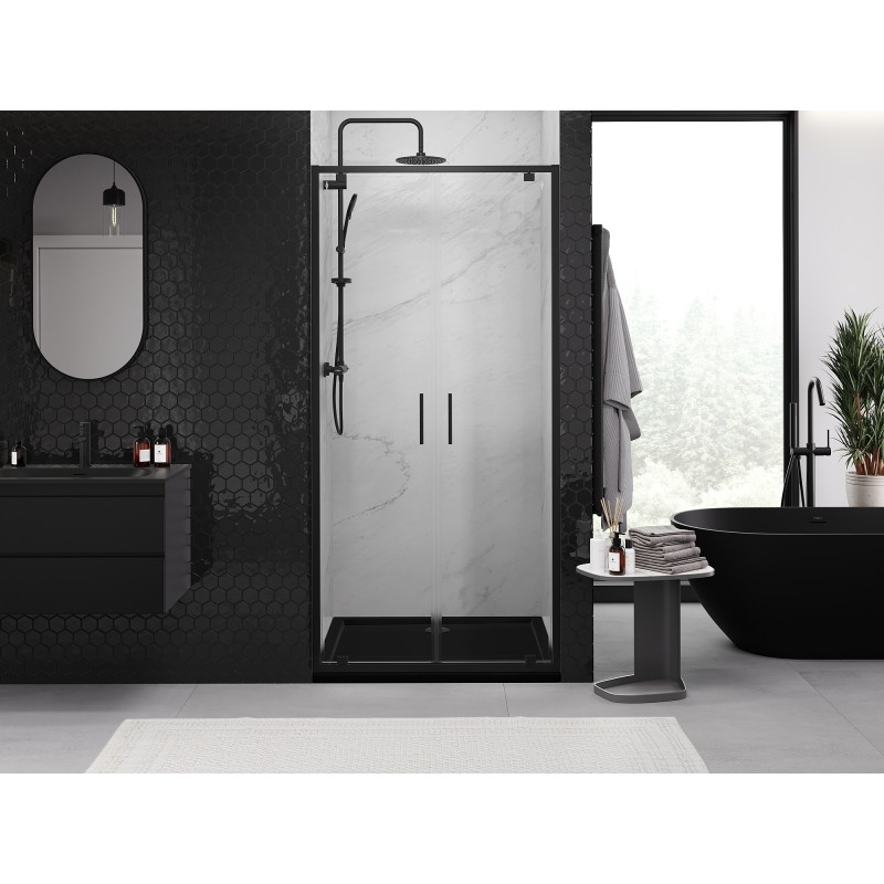 Mexen Exo-BR Duo kaksinkertaiset saranoitavat suihkuovet 100 cm, läpinäkyvät, mustat - 8182-100-000-70-00