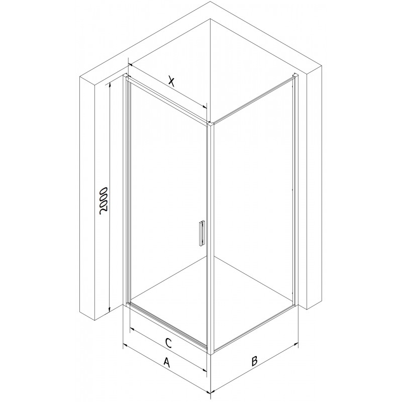 Mexen Exo nihajna pršna kabina 80 x 80 cm, prosojna, črna - 817-080-080-70-00