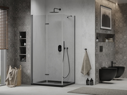Mexen Lima opvouwbare douchecabine 100 x 80 cm, transparant, zwart + Flat douchebak, zwart - 856-100-080-70-00-4070B