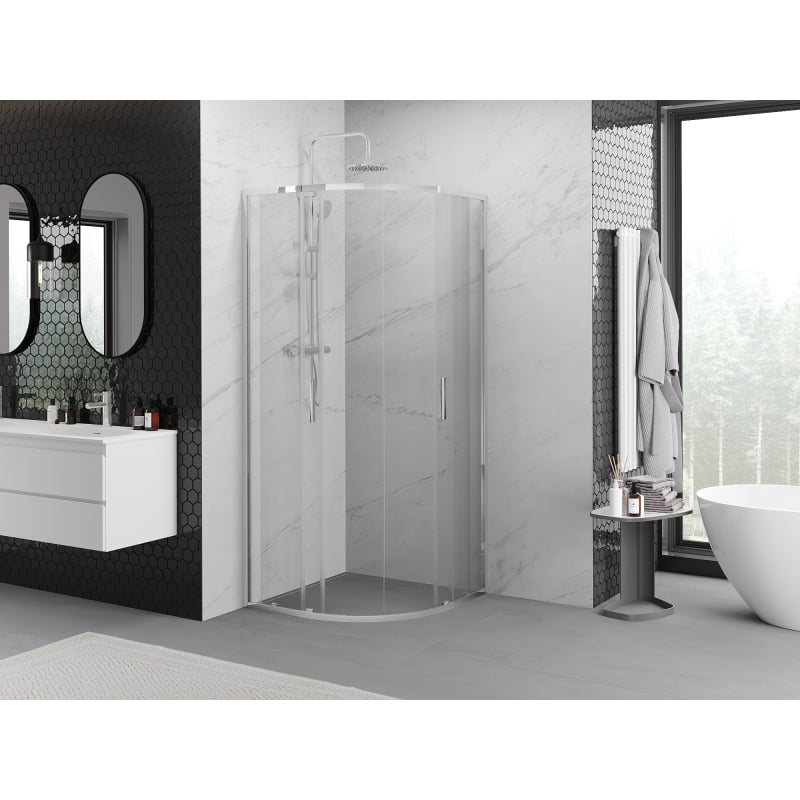 Mexen Exo-S Duo cabina doccia semicircolare scorrevole 80 x 80 cm, trasparente, cromo - 8132-080-080-01-00