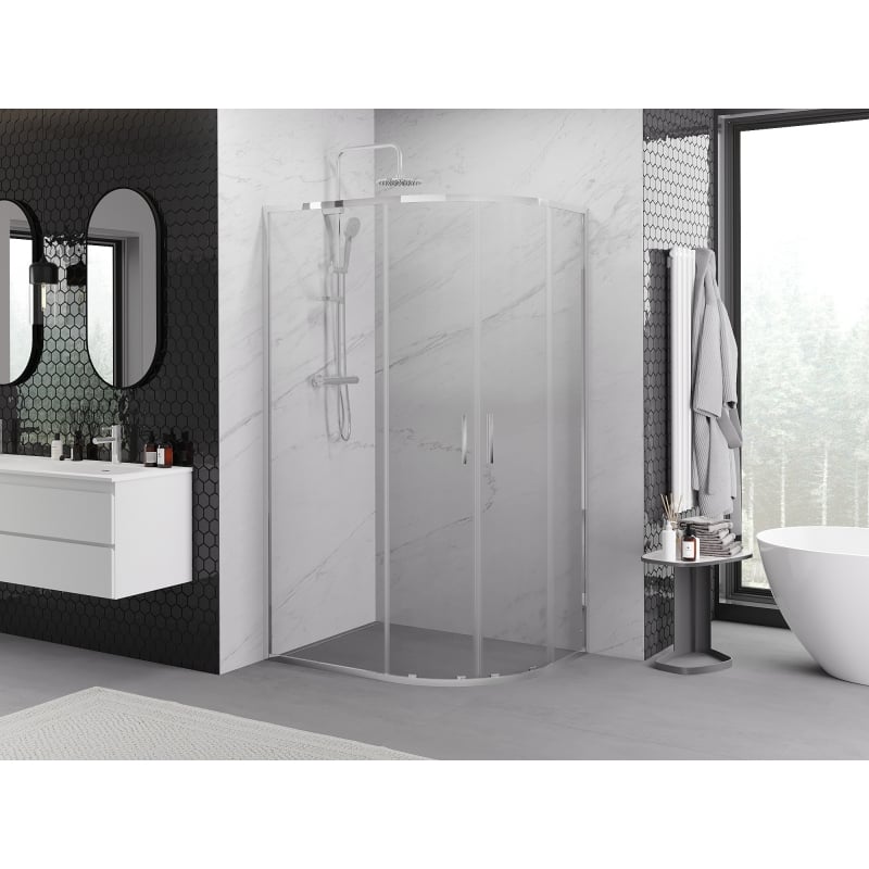 Mexen Exo semi-circular asymmetrical sliding shower enclosure 100 x 80 cm, transparent, chrome - 8132-100-080-01-00
